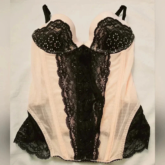 Victoria’s Secret Corset bustier Sheer Salmon& Black  Lace Sz 34B nwt - Picture 2 of 8